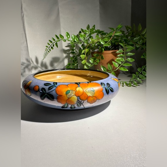 Vintage Japanese Hand painted Blue Lusterware Bowl • Flowers & Butterflies - Picture 1 of 8